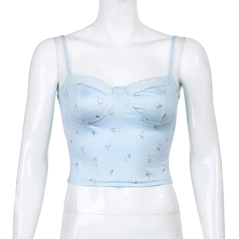 

Cute Flower Camis Tank Tops Women Y2K Aesthetic Streetwear Lace Trim Sexy Corset Tops Summer Kawaii Clothes Structure Outwear