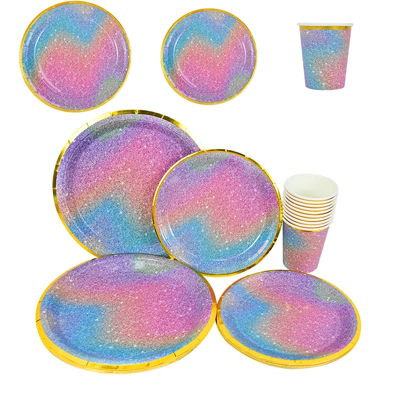 

Color Starry Sky Mermaid Party Tableware Set For Princess Girl Party Decoration Disposable Paper Cup Plate Kids Gift Supplies