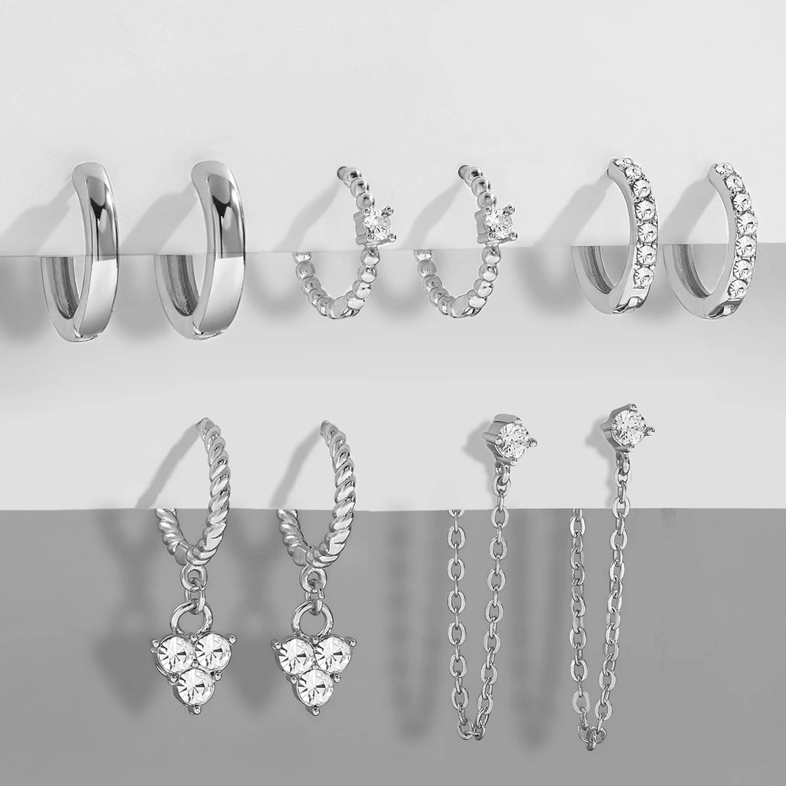 

Hot Sale Silver Color Tiny Small Beads Twist Hoop Earrings Set for Women Charm CZ Zircon Circle Huggie Ear Buckle Jewelry