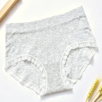 pure cotton lace side women briefs mid waist sexy ladies comfortable underwear pure color simple breathable panties students