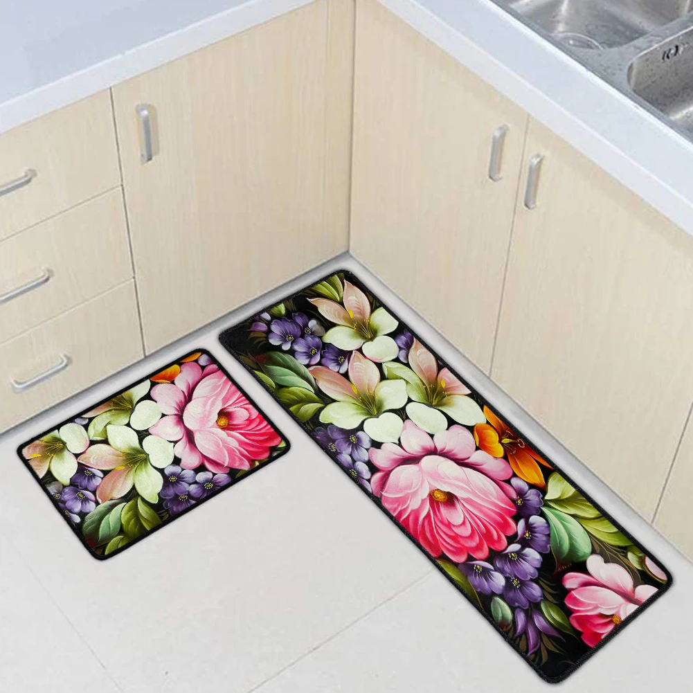 

Набор длинных кухонных ковриков с цветами в русском стиле ретро, нескользящий кухонный войлочный коврик с резиновой задней входной дверью, ...
