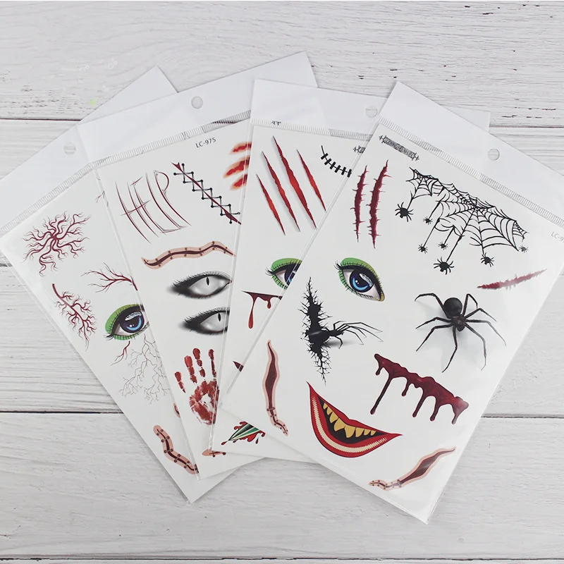 Stitched Wound Scary Tattoo Sticker Halloween Temporary Tattoos for Lady Women 3d Reality Vampire Blood Scar Design Deco | Красота и
