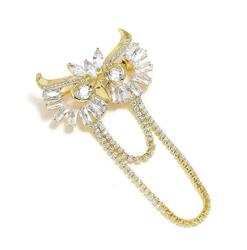 

Wuli&baby Czech Rhinestone Owl Brooches Women Men Tassel Bird Animal Party Office Brooch Pins Gifts