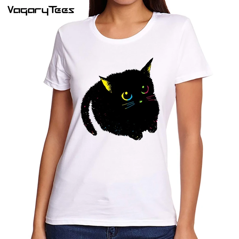 Новая футболка с рисунком милого черного котенка принтом женская модная