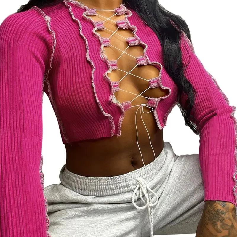 

Женские сексуальные открытые бандажные топы, Топ 2020, летняя мода, со шнуровкой, обтягивающие сексуальные открытые майки для клуба