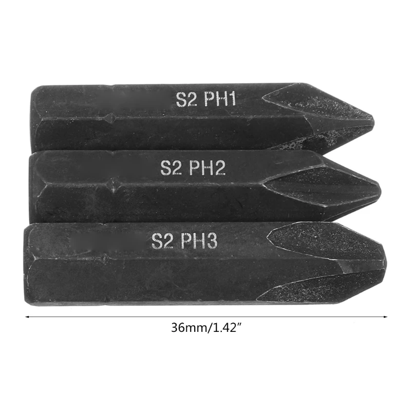 

Wear-resistant Cross Drill Bit S2 Alloy Steel Replaceable Hand Tools 8mm Magnetic Screwdriver Bits Black 3 Pieces