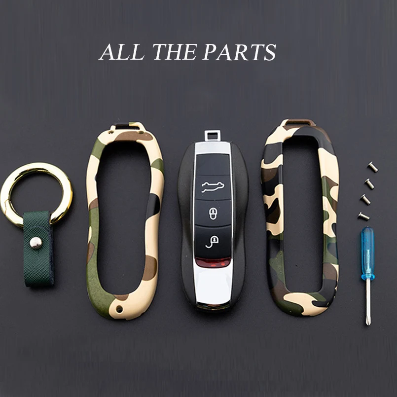 

Camouflage Metal Car Remote Key Fob Case Cover Shell With Key Chain For Porsche Cayman Cayenne