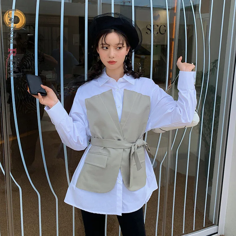 

LANMREM 2022, цветные рубашки с длинными рукавами, с отворотом, с длинными рукавами, в стиле пэчворк, 2022, осенние модные уличные рубашки, 2W232