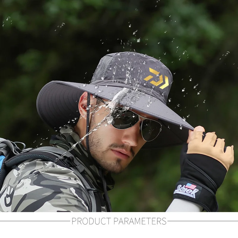 

2020 DAIWA Brand Men's Fishing Cap Summer Big Brim Sun Shading Breathable Fisherman Hat Outdoor Sun Hat Waterproof Riding Cap