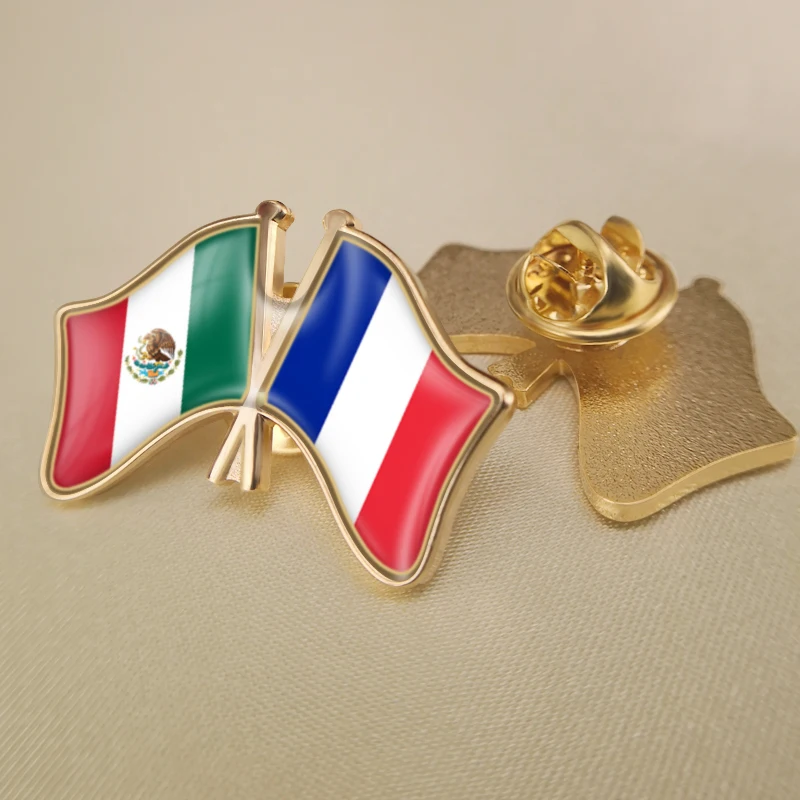 

Mexico and France Crossed Double Friendship Flags Lapel Pins Brooch Badges