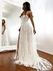 2021 очаровательное кружевное свадебное платье А-силуэта, свадебное платье с аппликацией на тонких бретельках, свадебное платье со шлейфом и открытой спиной, индивидуальный дизайн, свадебное платье