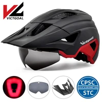 victgoal men women bike helmet goggle usb rechargeable rear light sun visor adult cycling helmet mtb road cycling bicycle helmet