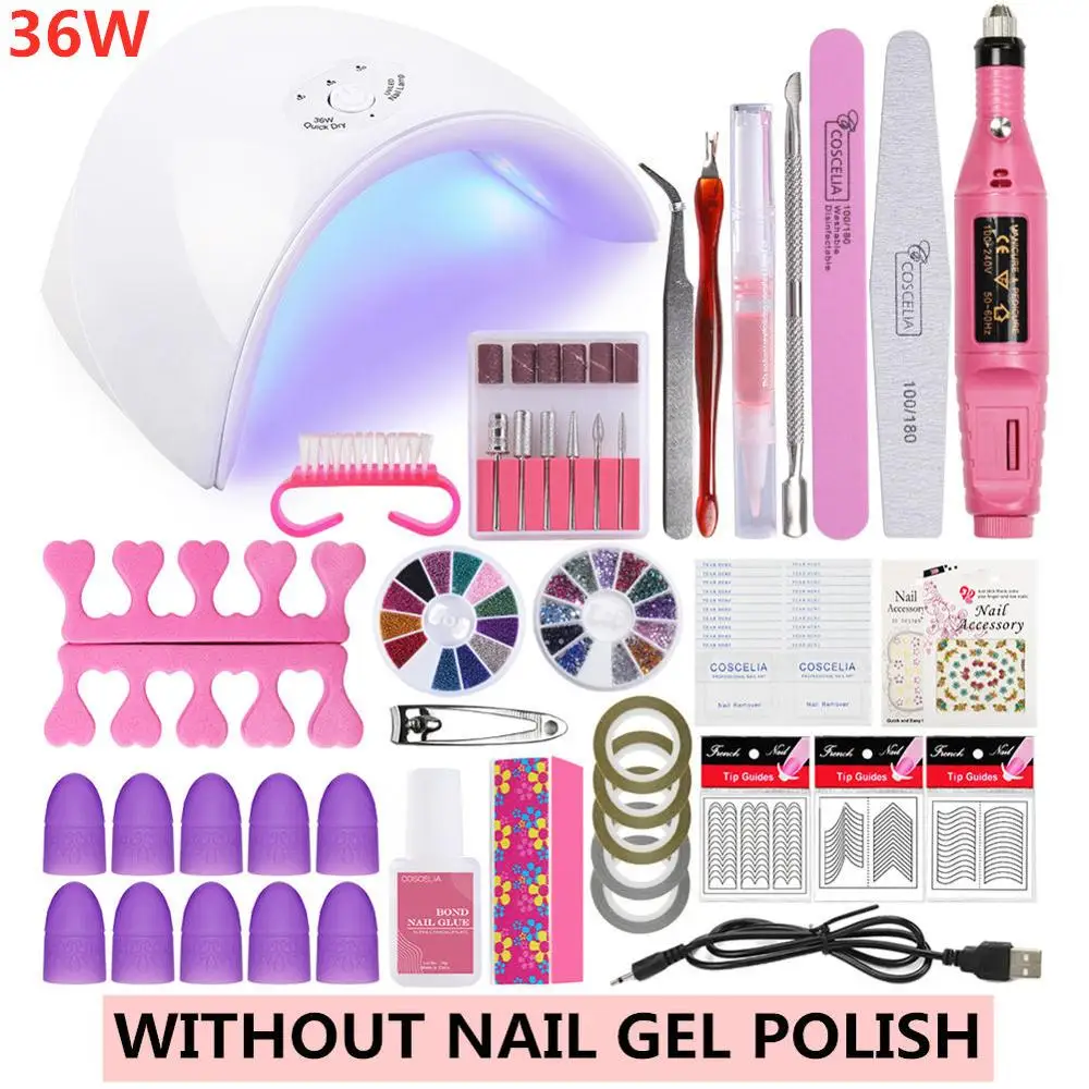 36W No Gel Set 01 COSCELIA 54 Вт лампа с 10 шт. набор гель-лаков для ногтей инструменты для маникюра база верхнее покрытие ногтей наборы Электрический маникюр все для маникюра - Цвет: 36W No Gel Set 01