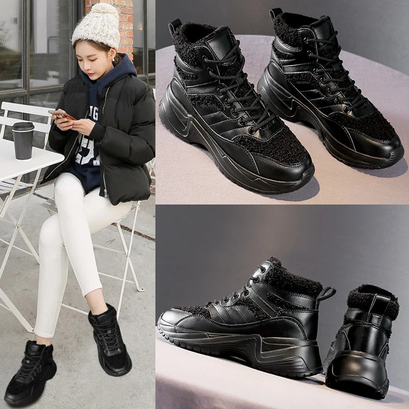 Зимние ботинки женские ботильоны теплые плюшевые зимние кроссовки на платформе