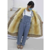 linhaoshengyue fashion womens parka coat real fox fur hood collar raccoon fur linink 90cm long
