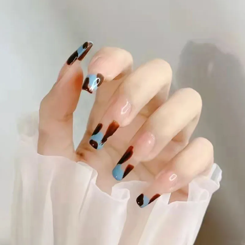 

Осенне-зимняя Накладка для ногтей средней длины с гробной головкой, милые стильные накладки для ногтей с узором граффити, полностью готовые...