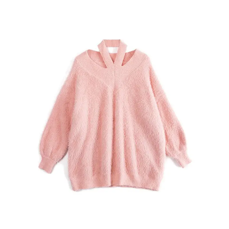 

Off-shoulder off-shoulder sexy sweater women's pullover midi loose outside lazy wind halter mink sweater autumn and winter