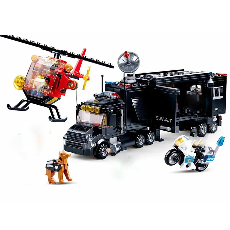 

City Police Swat Building Blocks Headquarters Command Vehicle Citys Police Sets Helicopter Car Station Bricks Toy Christmas Gift