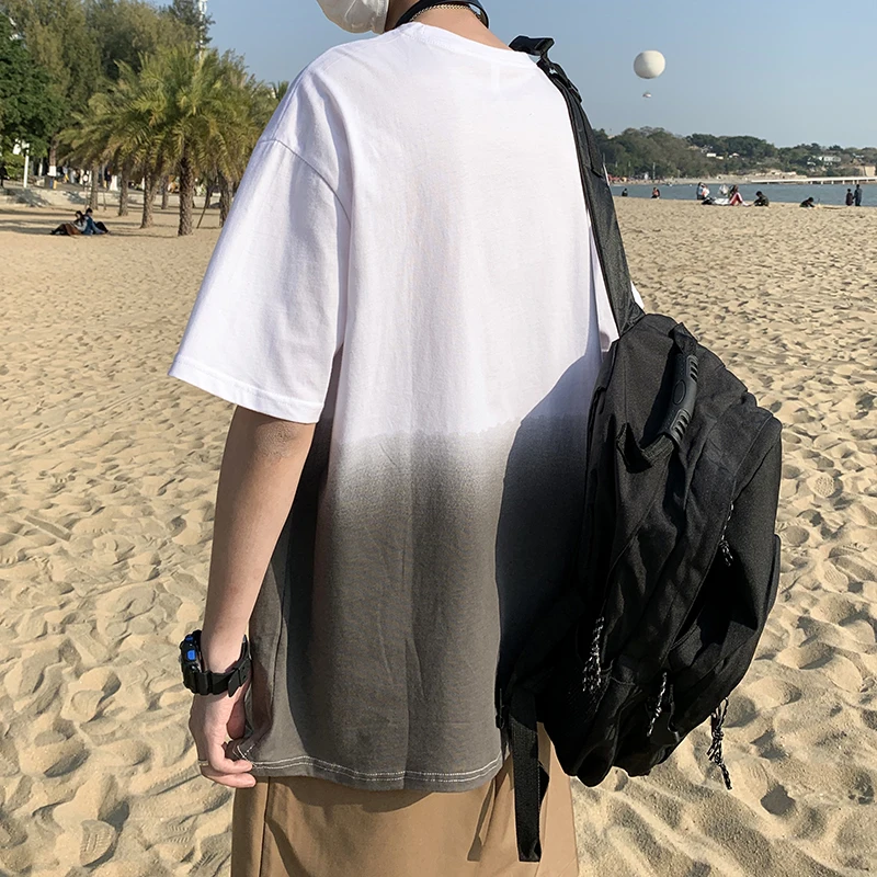 

Half Sleeve T Shirt Men Gradient Cotton O-neck Tops Plus Size Casual T-shirt Streetwear Top Tees 2021 Summer New