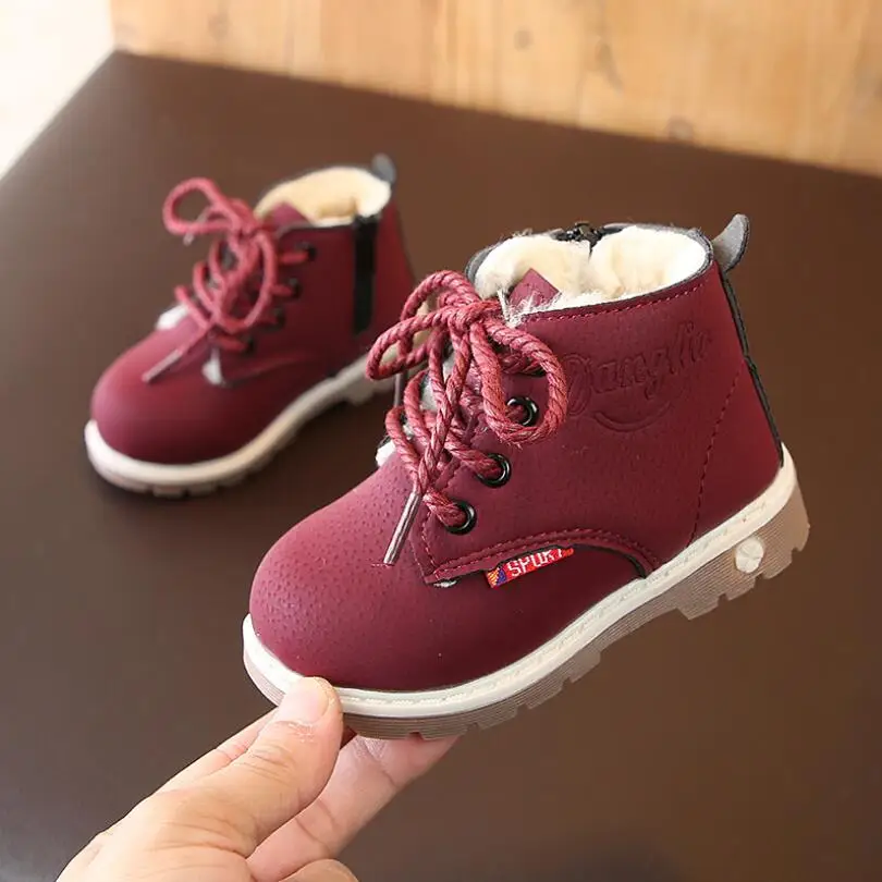 Детские зимние ботинки для девочек и мальчиков Теплые Ботинки Martin Зимние Модные