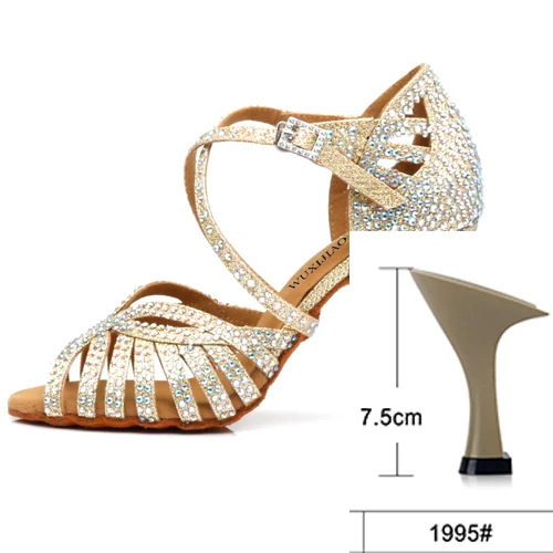 gold heel 7.5cm WUXIJIAO/туфли для латинских танцев; женские туфли на высоком каблуке; черные Серебристые золотистые блестящие удобные туфли для сальсы; вечерние туфли для сальсы - Цвет: gold heel 7.5cm