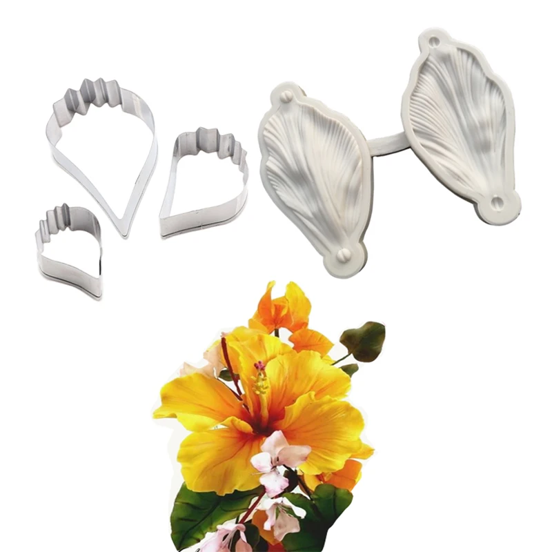 Большая Гибискус Цветок Veiners силиконовая форма DIY Fondant для кекса глины Gumpaste посуда