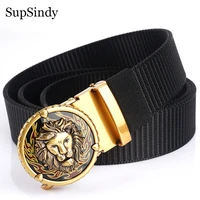 supsindy mans nylon belt luxury gold lions metal automatic buckle canvas belts for men fashion jeans waistband black male strap