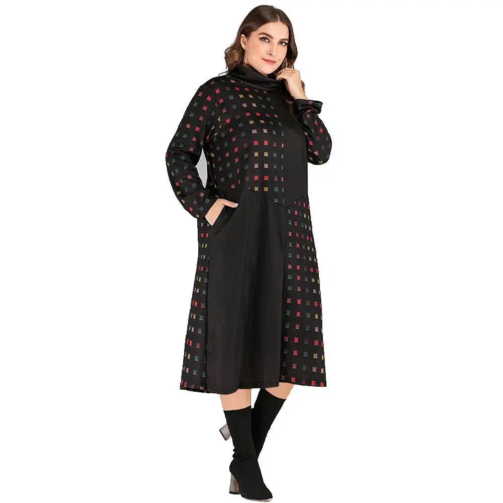 Женское осеннее свободное платье в клетку повседневное длинное большого размера