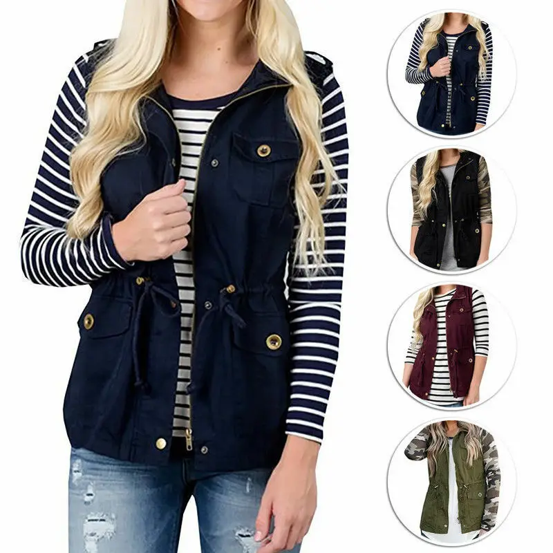 Женский зимний жилет Женская легкая куртка без рукавов в стиле милитари на