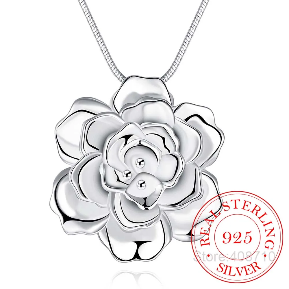 925 Sterling Silver Lotus Necklaces &amp Pendants For Women Elegant Flower Short Necklace Fine Jewelry Bijous | Украшения и