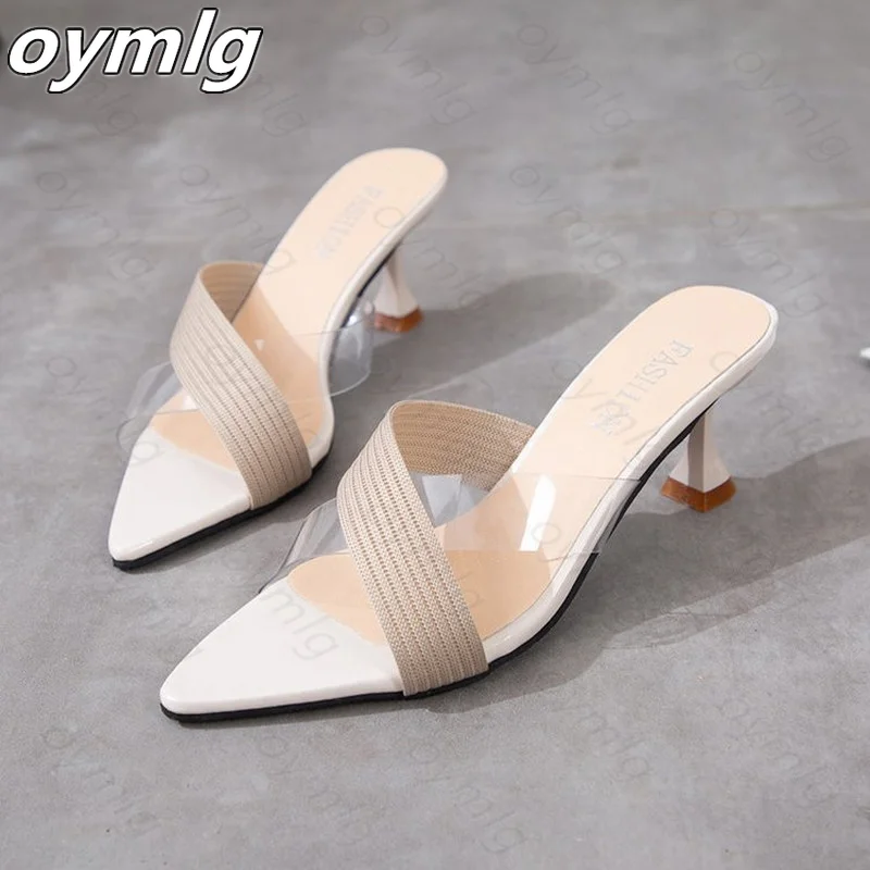 

Pointed Toe High Heels Female Slippers Lady Slip On Casual Jelly Shoes Summer Women Sandals PVC Transparent Crystal Shoes Woman