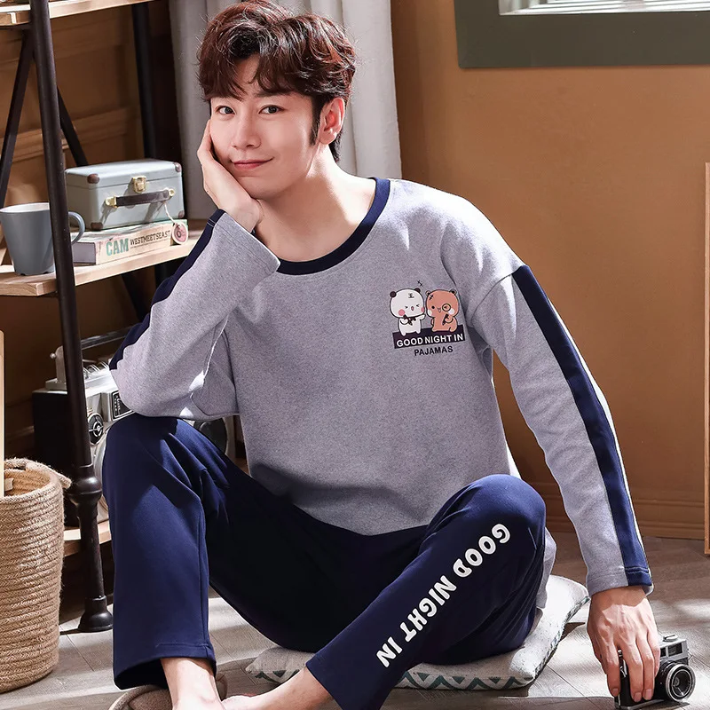 Wearable Pajamas Men's Cotton Long-sleeved Autumn  Winter  Cartoon Loose Casual Plus Size Home Service Suit Mens Sleepwear