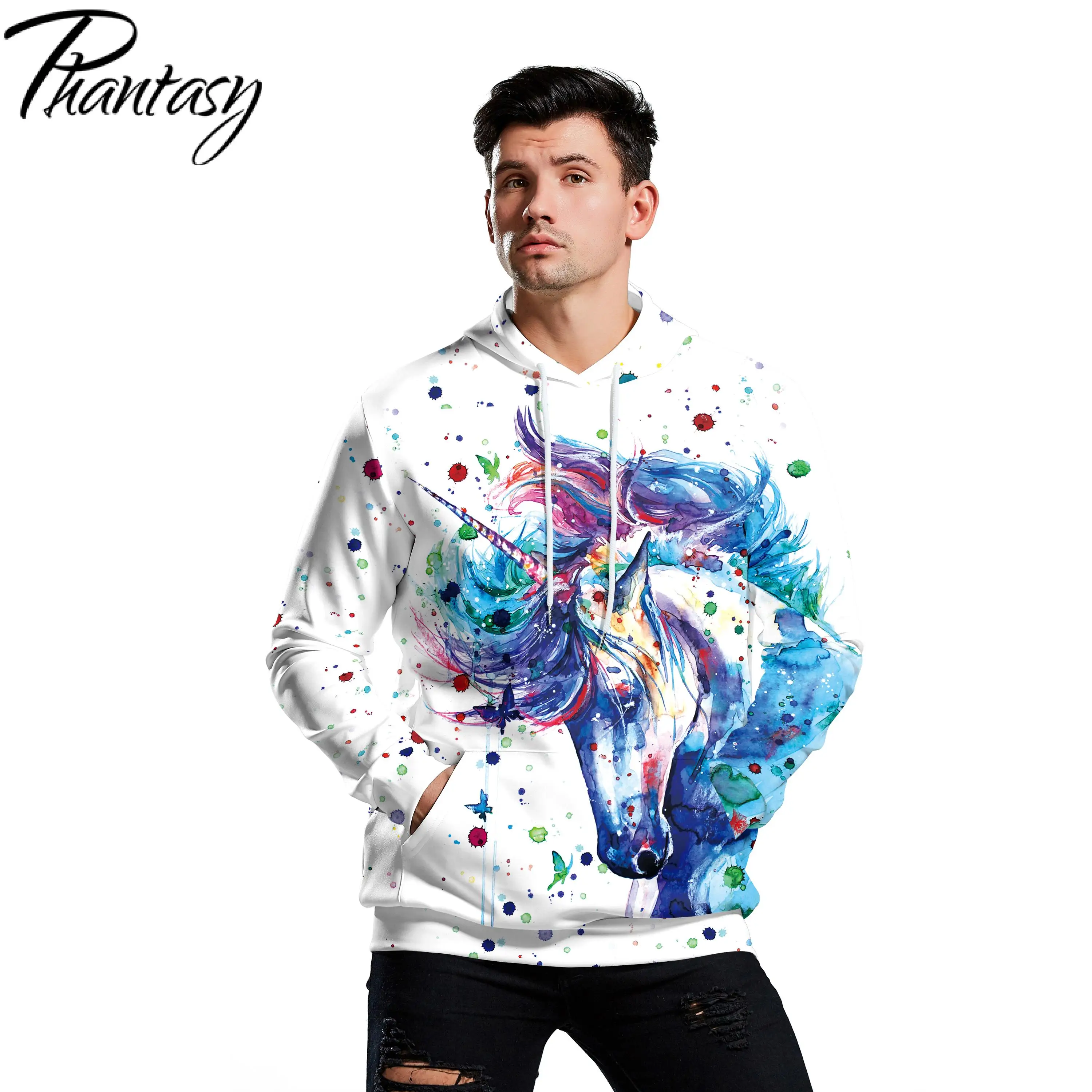 

Мужские толстовки Phantasy с милыми животными, единорогом, повседневная женская одежда, Карнавальная уличная одежда, пуловер, Свитшот унисекс с...