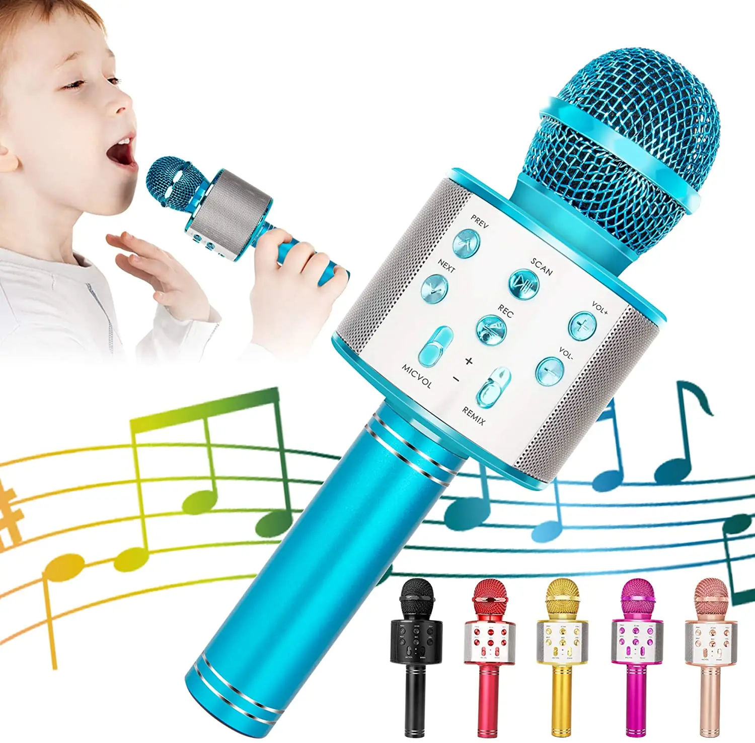 

YTOM K1 Wireless Bluetooth Karaoke Microphone Portable Handheld Mic Speaker Player Recorder with Adjustable Remix FM for KiDS