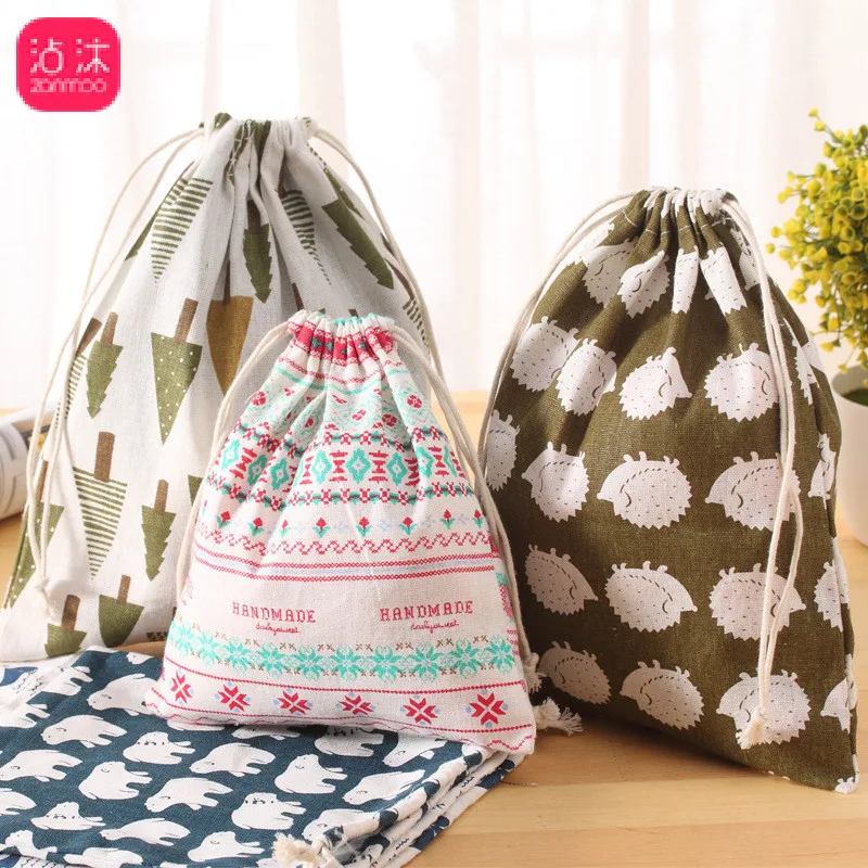 0091 Yilan из чистого хлопка дорожная сумка для хранения с завязкой Zakka на шнурке