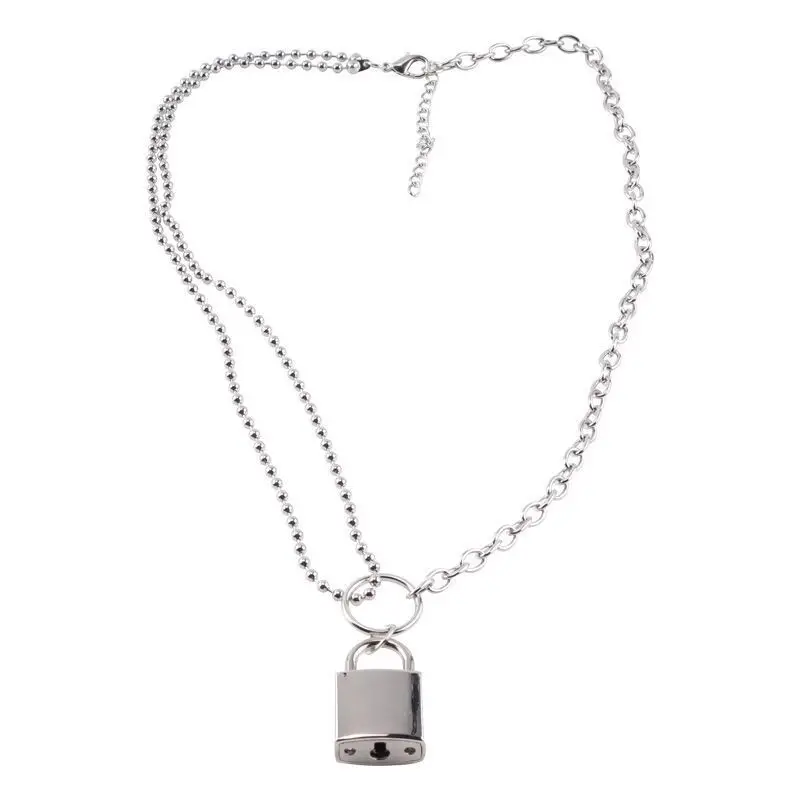 Двухслойная цепочка с замком для влюбленных колье в стиле панк Длинная подвеска