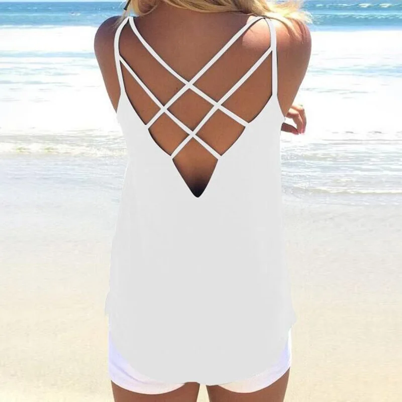 

2021 Hot Summer New European and American Sexy Open Back Cross Small Sling 1250 Womens Tops