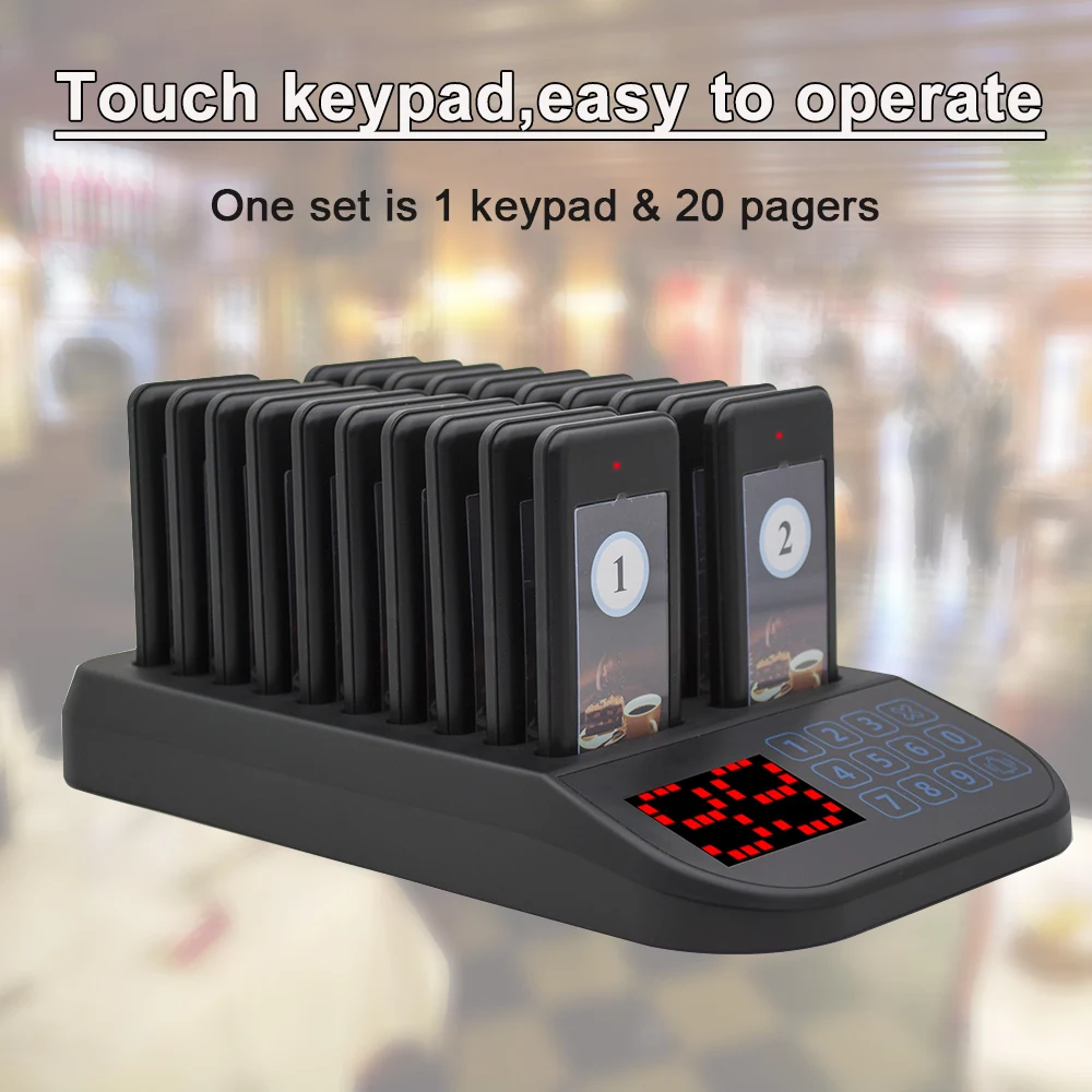 Long Distance Wireless Queue System For Fast Food Restaurant Table Service 20 Coasters Pagers Receiver + 1 Keyboard Transmitter