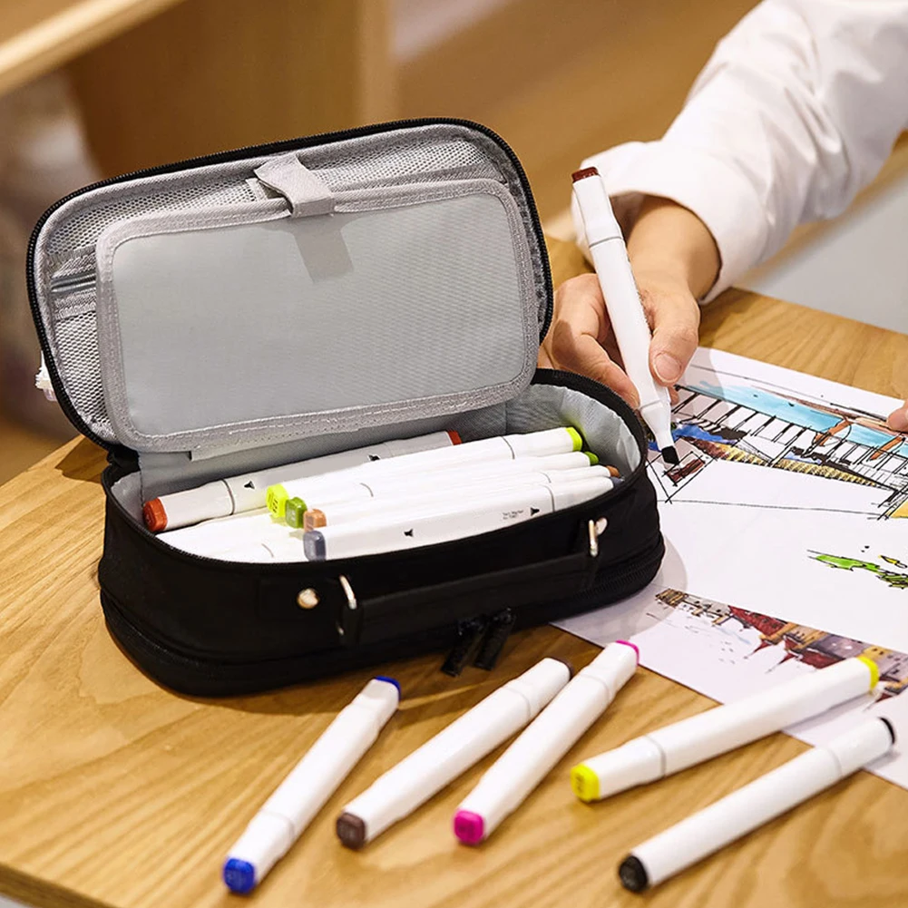 

Portable Stationery Storage Big Capacity School Multiple Compartments Multifunctional Double Zipper With Handle Pencil Case
