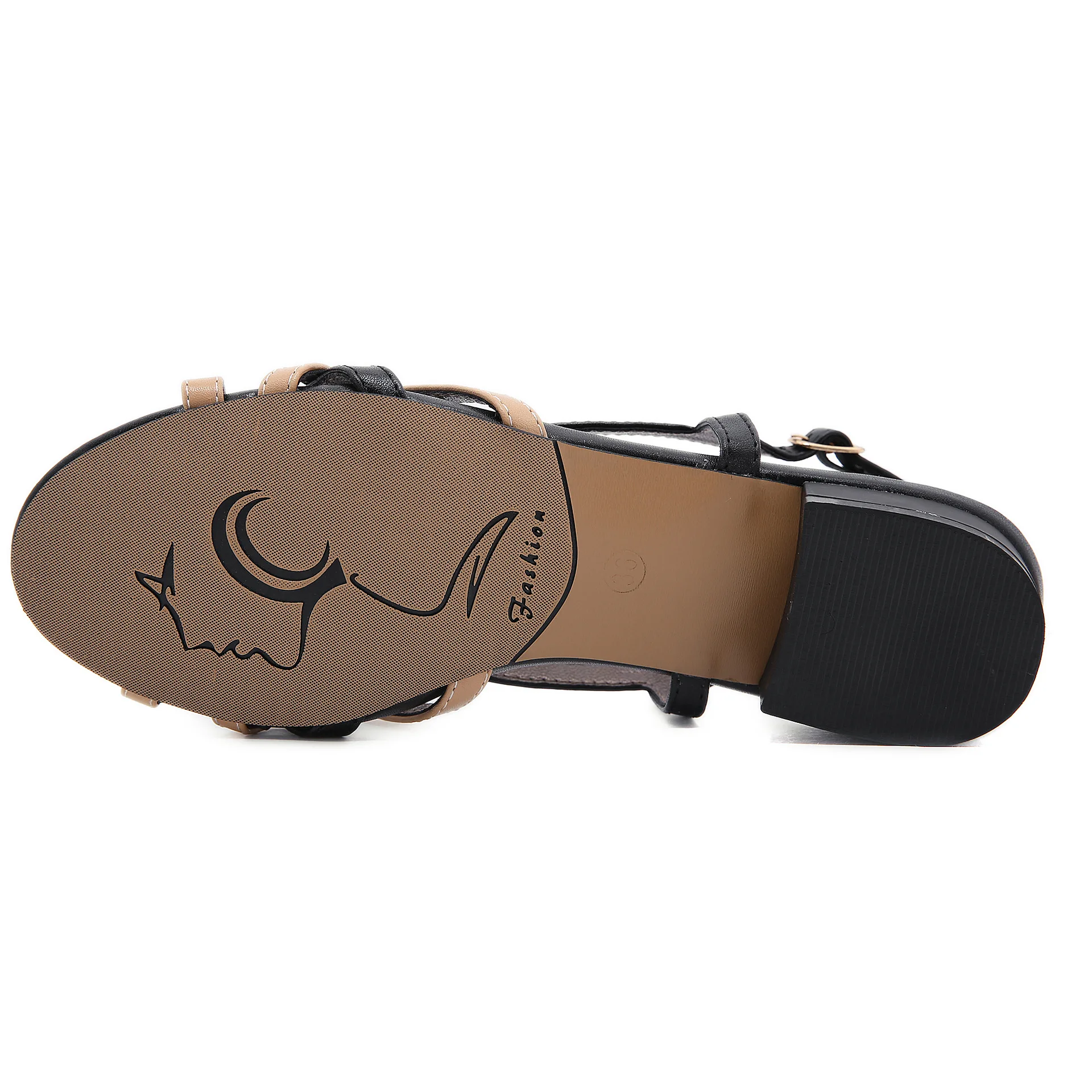 

2021 Summer New Retro European And American Cross Belt Open Toe Thick Low Heel Stage Ladies Roman Sandals