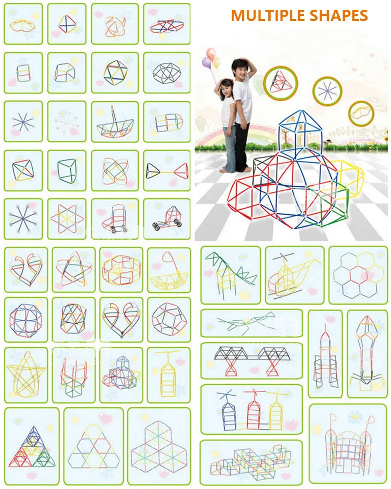 

4D DIY Straw Building Blocks Toy Set Creative Assembly Plastic Stitching Inserted Construction Bricks Educational Toys Kids Gift