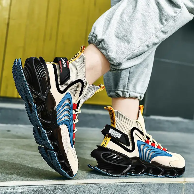 

New Cushioning Blade Sock Shoes Men Running Casual Sneakers Breathable Spring Men Shoes Wear-Resistant Thick Sole Chaussures