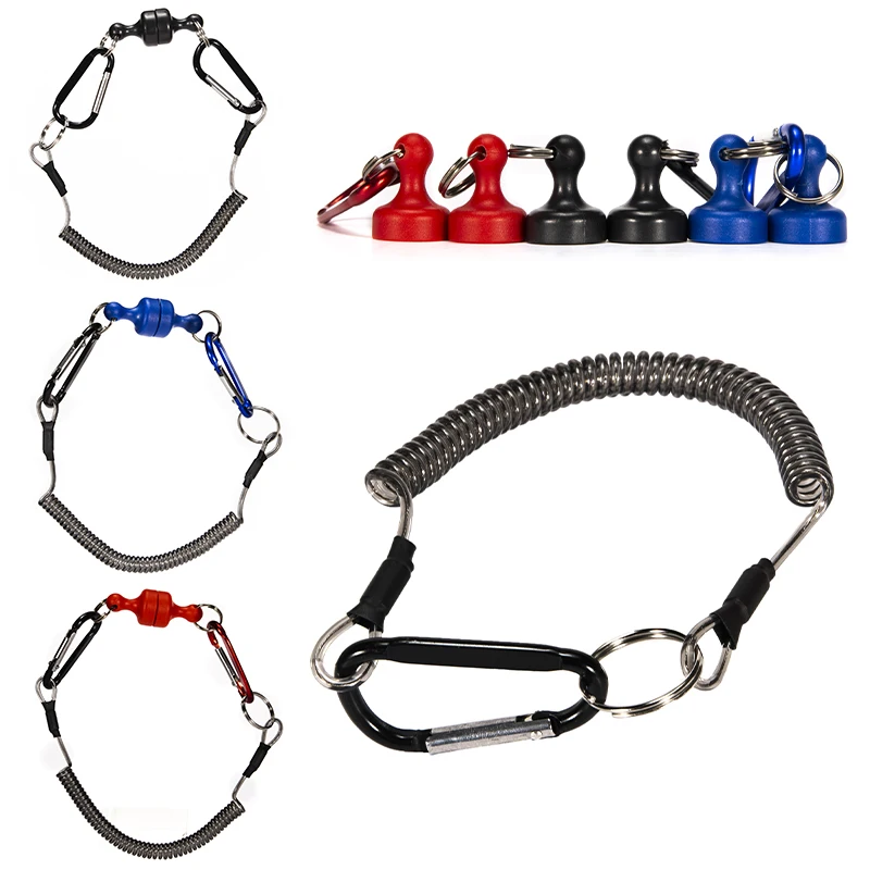 

Fishing Magnetic Quick Release Clips Net Holder with Coil Lanyard Carabiner