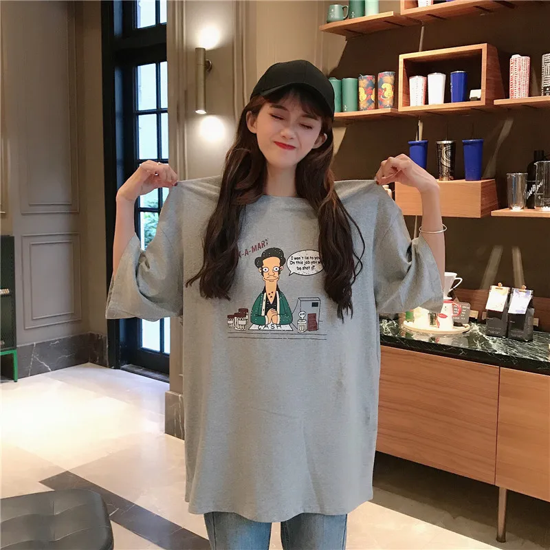 Летняя Новинка 2020 женская футболка Корейская свободная средней длины с