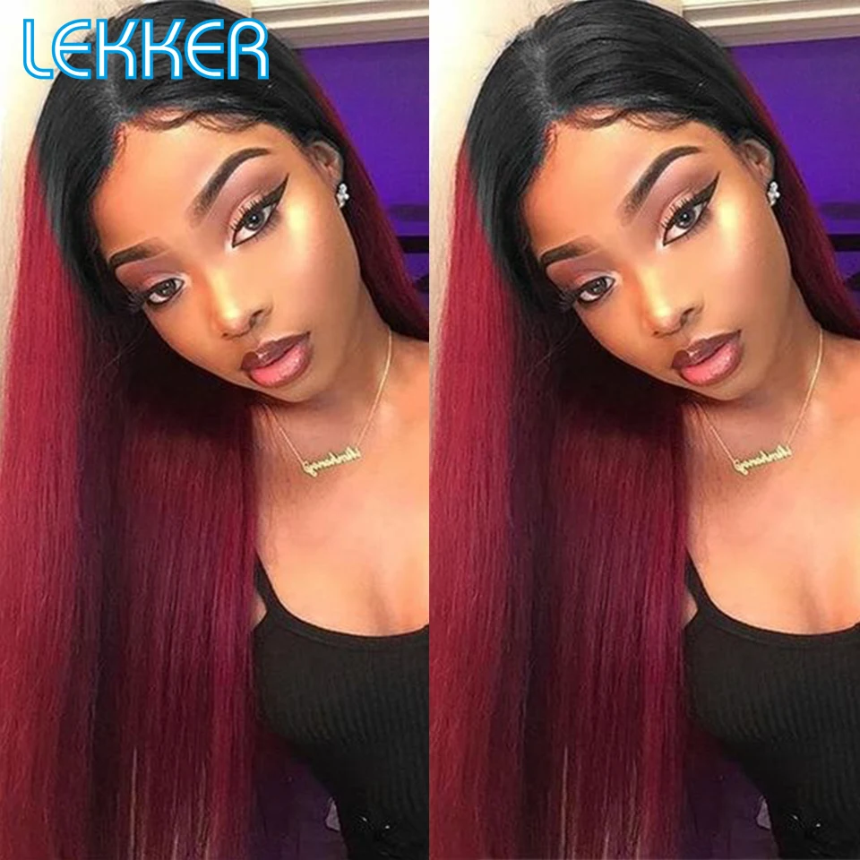 

Женские парики из натуральных волос с закрытием шнурка Lekker, бордово-красные, прямые 4X4 HD, предварительно выщипанные, без клея, Бразильские па...