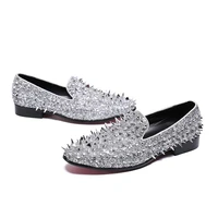 fashion british leather mens shoes casual rivet round head slip on white flats