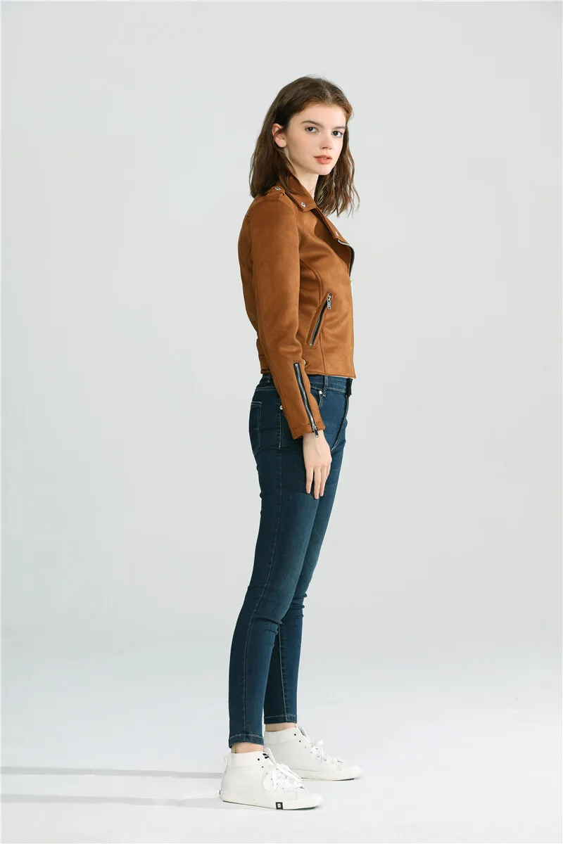 

TMODA998 2021 New Hot Spring Autumn Women Faux Soft Suede Leather Jackets Lady Brown Motorcycle Matte Coat Outerwear Brown Tops