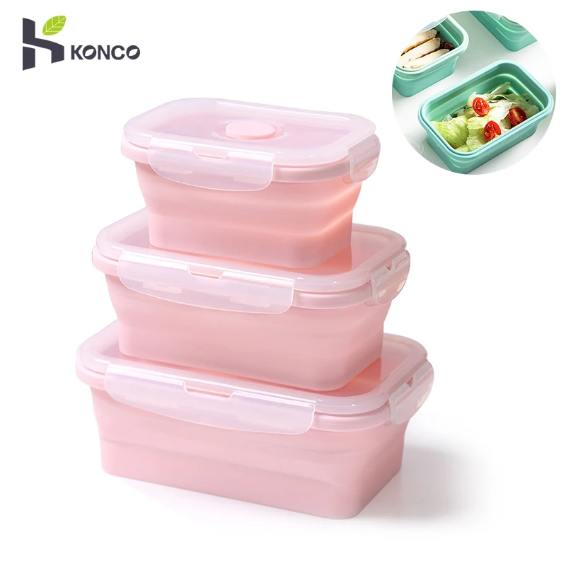 Konco квадратный силиконовый Ланч бокс контейнер для еды портативная Bento Microware