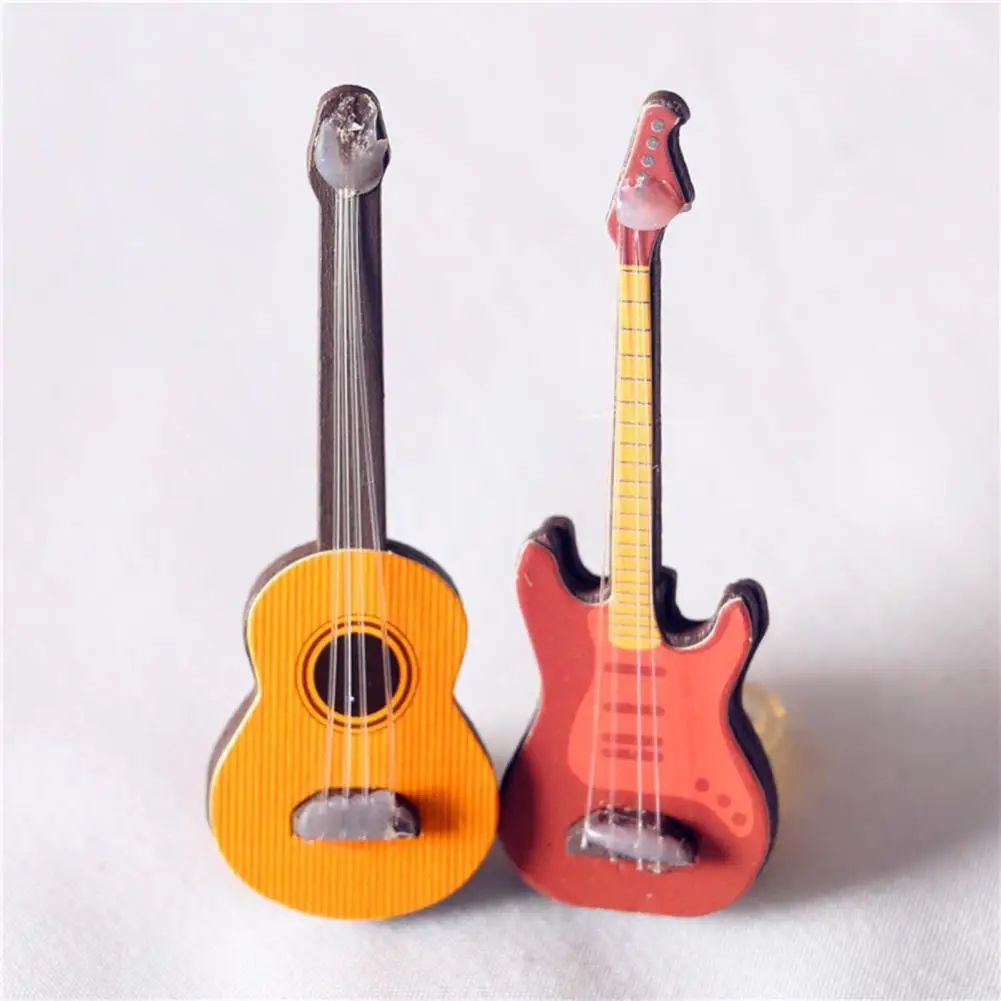 

Mini Dollhouse Guitar Multifunctional Colorful Exquisite Workmanship for Office Miniature Guitar Decor Dollhouse Guitar