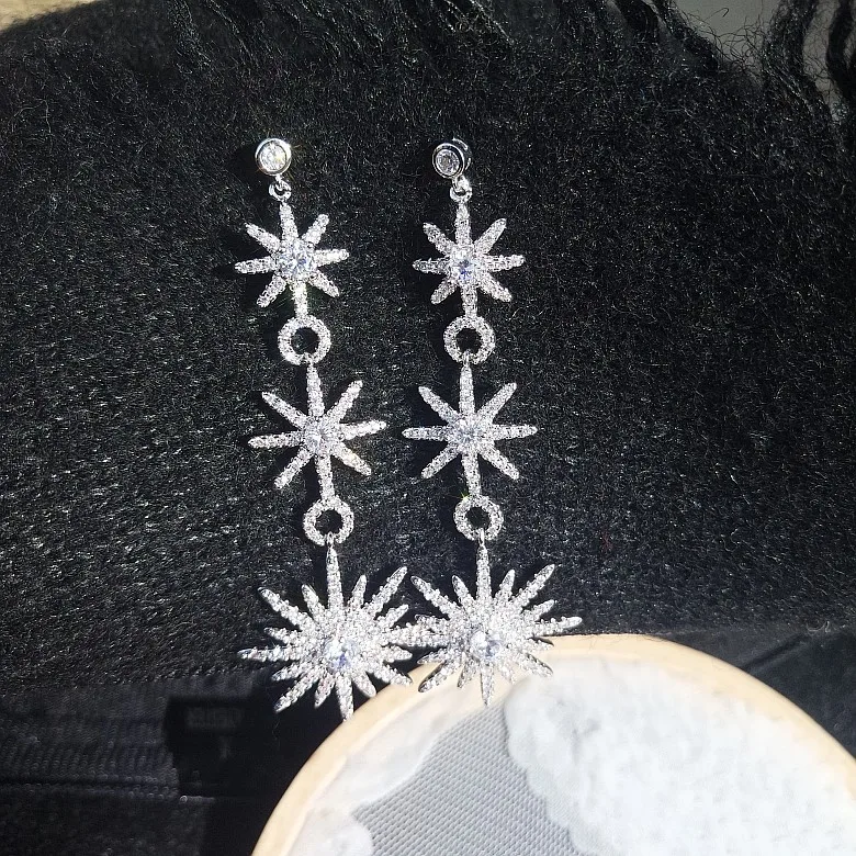 

Luxury Snow Stars zircon Crystal Long Dangle Drop Earrings Shiny Bridal Wedding Jewelry for Women Girl Earrings